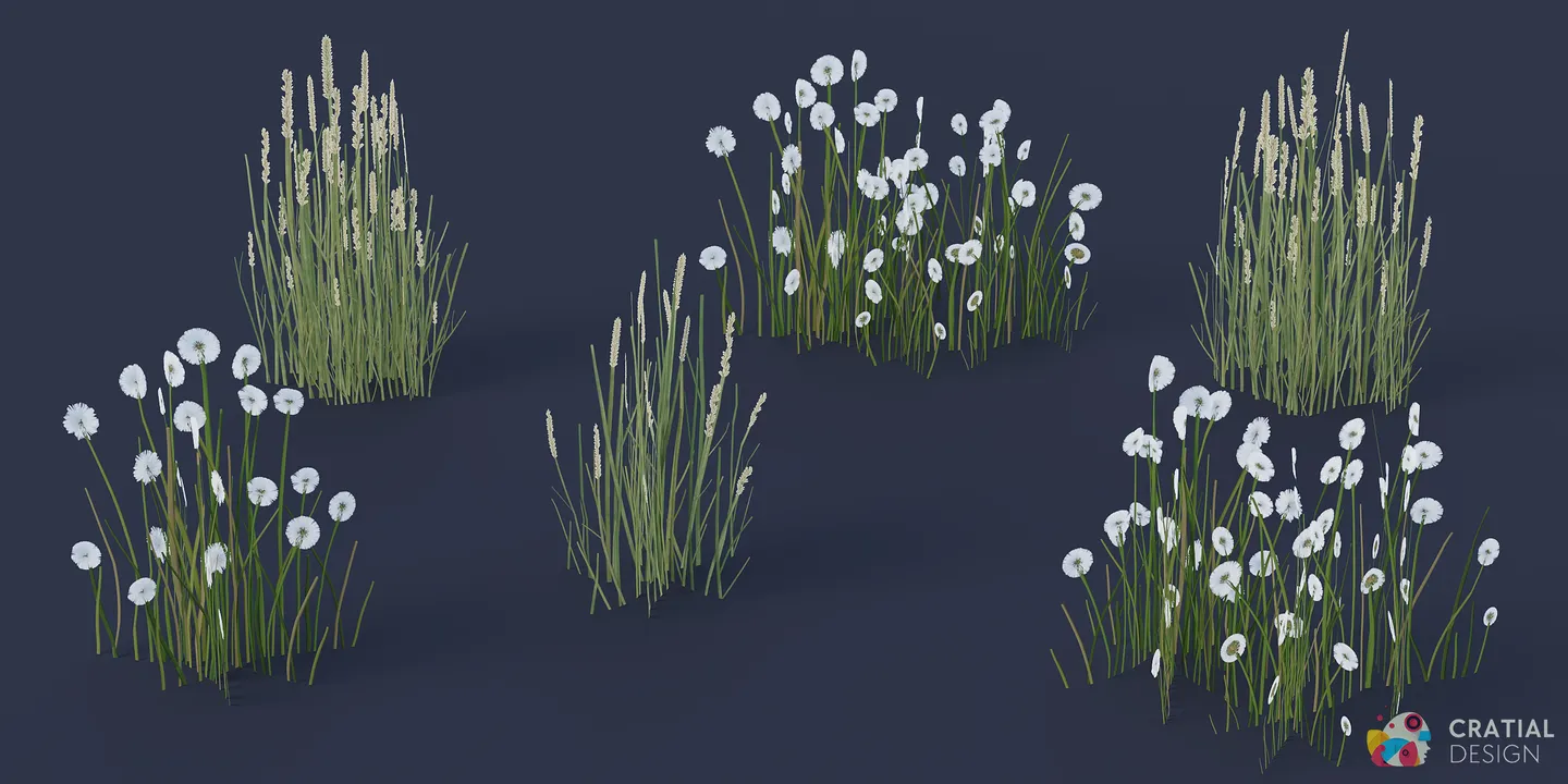 Stylized tundra grass and white cottongrass variations.