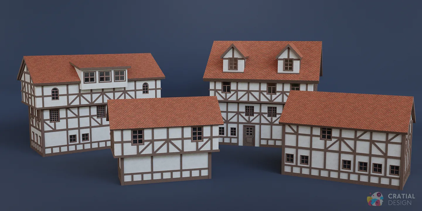Rear views of completed stylized European buildings.