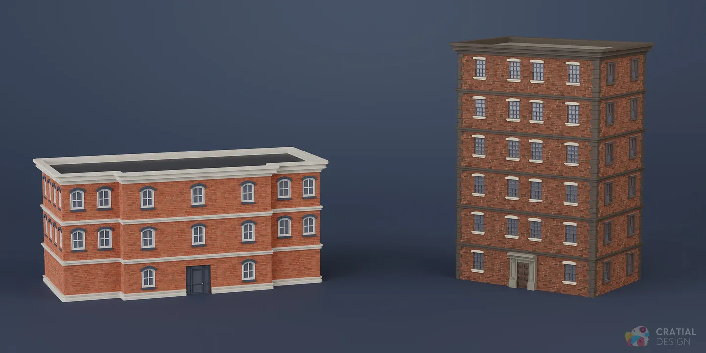 Additional modular apartment buildings assembled from the kit.