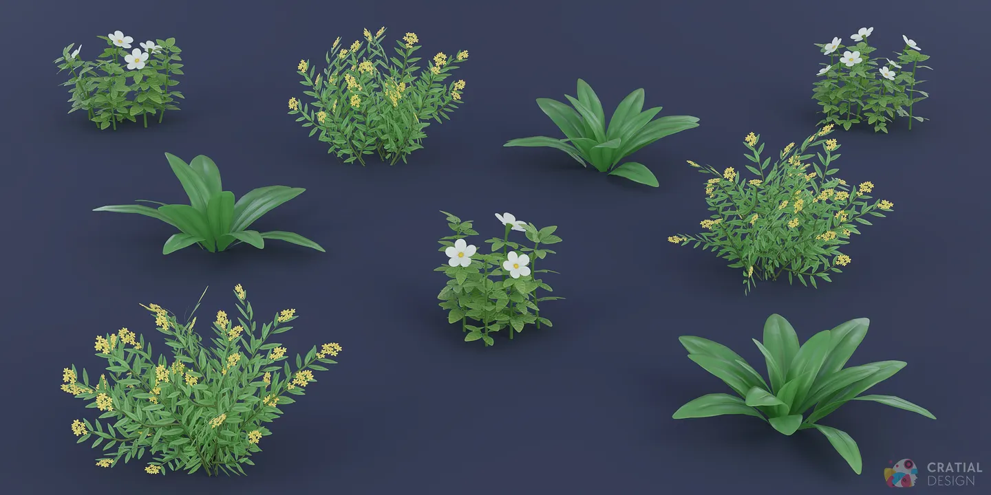 Berry bushes and low boreal forest plants arranged in several variations.