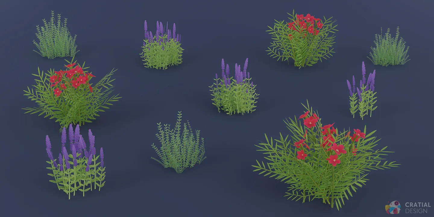 Stylized thyme and additional herb variations arranged together.