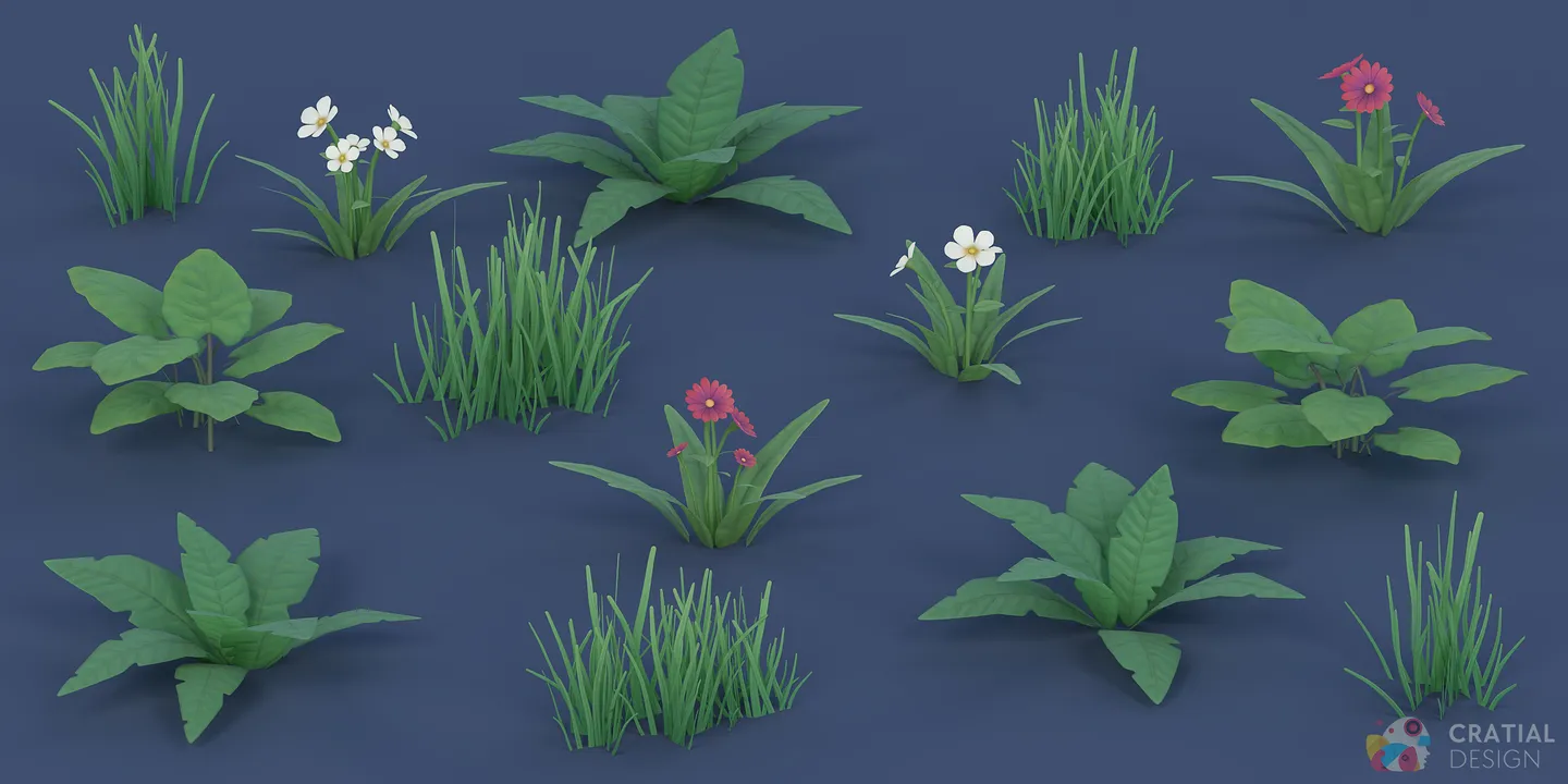 Stylized flower and grass variations arranged in rows.