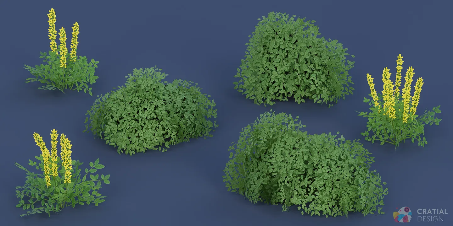 Stylized leafy shrubs and fern variations arranged against a dark blue background.