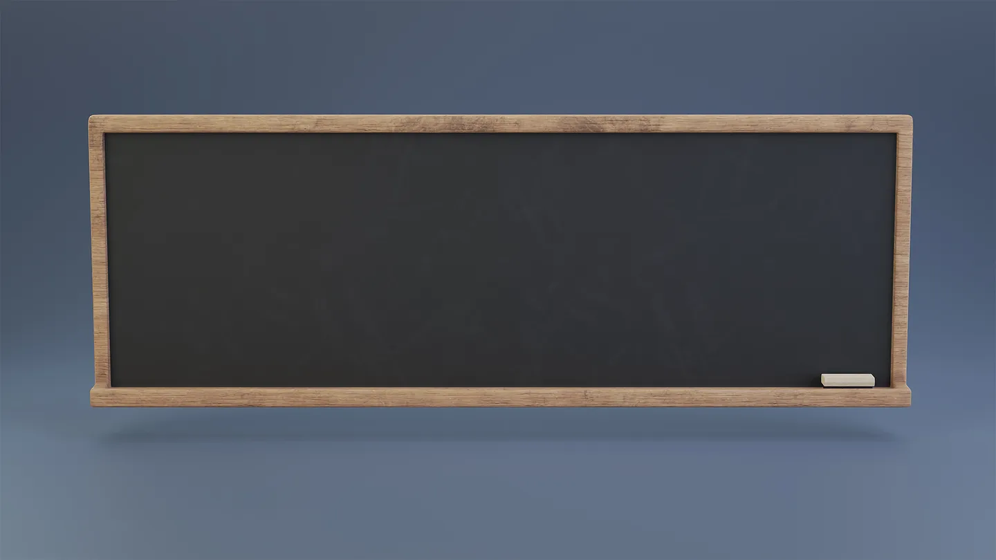 Large and small framed classroom chalkboards arranged against a blue background.