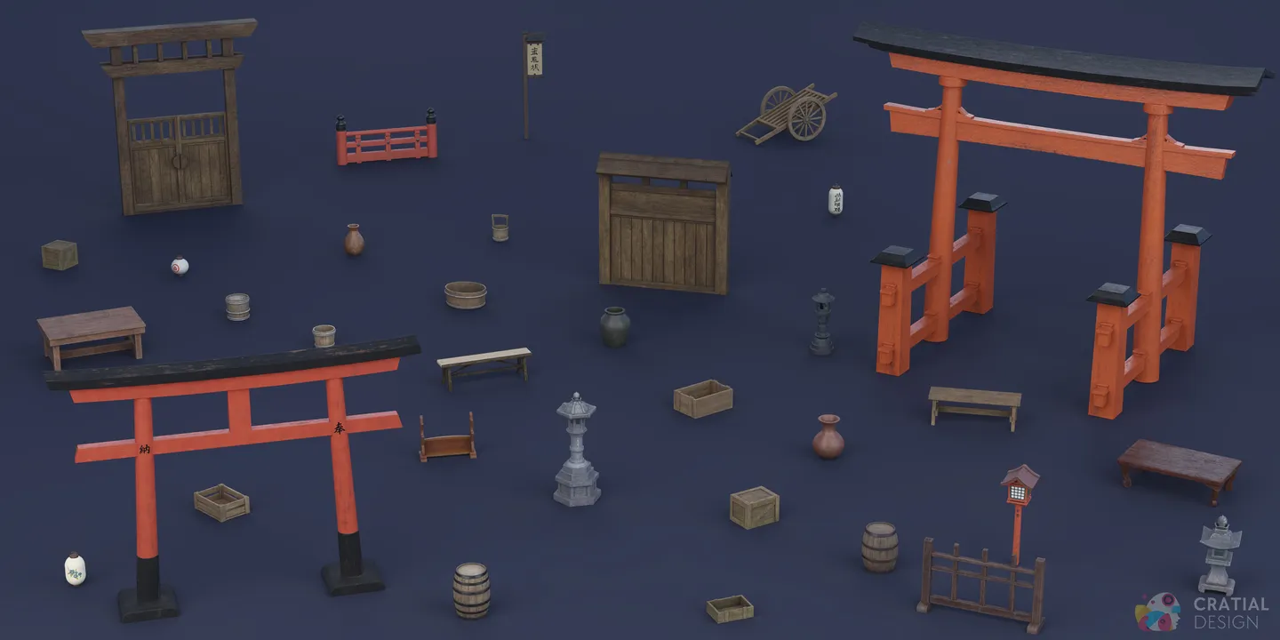 Traditional Japanese props arranged together on a dark studio background.