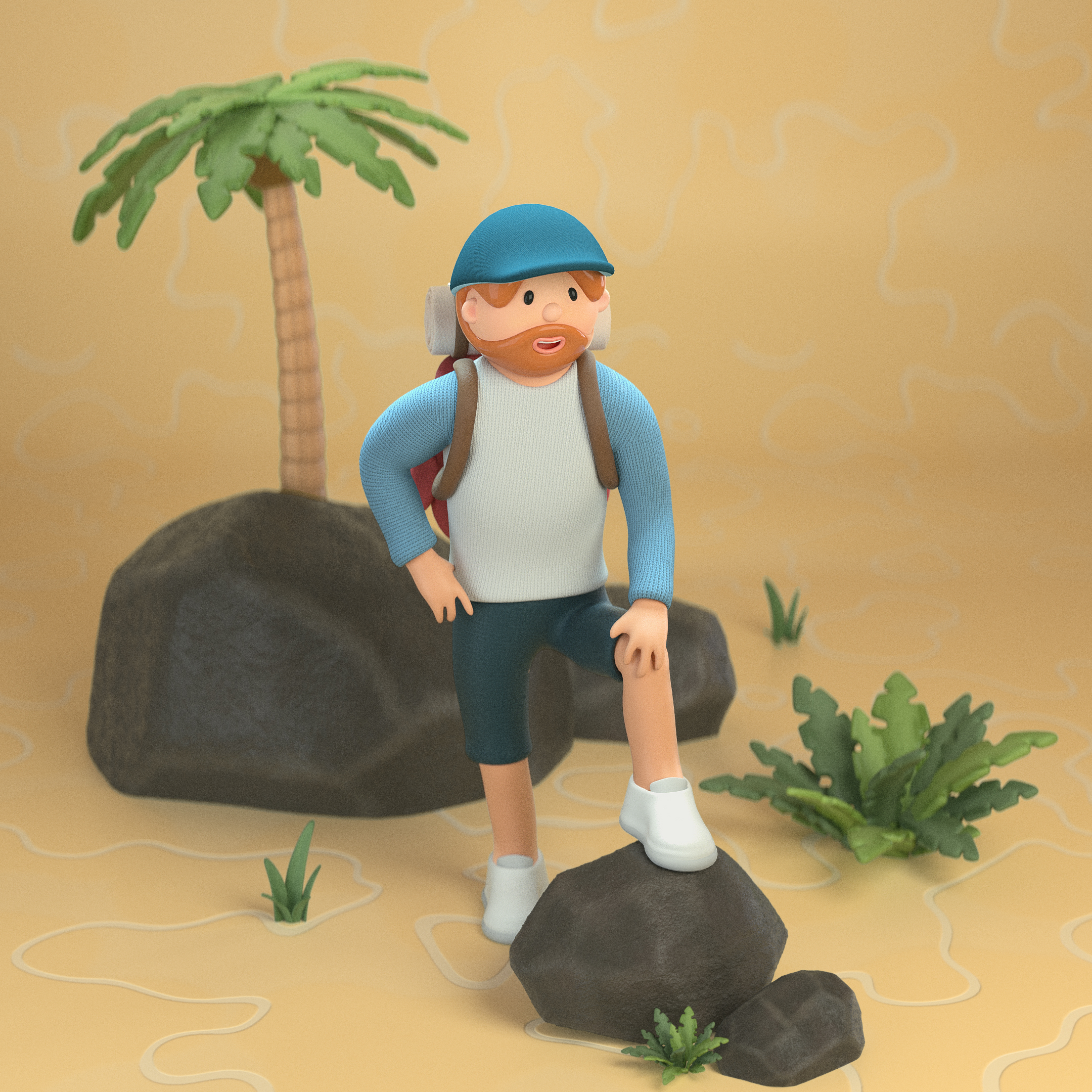 Cratial 3D - Stylized Male Hiker 3D render