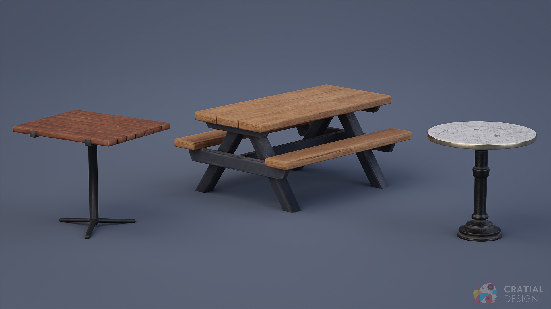 Cratial 3D - Stylized Picnic Table and Patio 3D Models