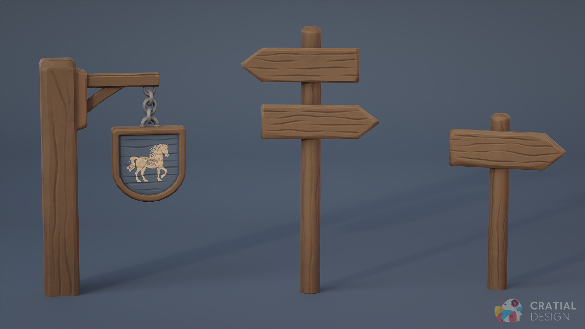 Cratial 3D - Stylized Medieval Village Street Signs