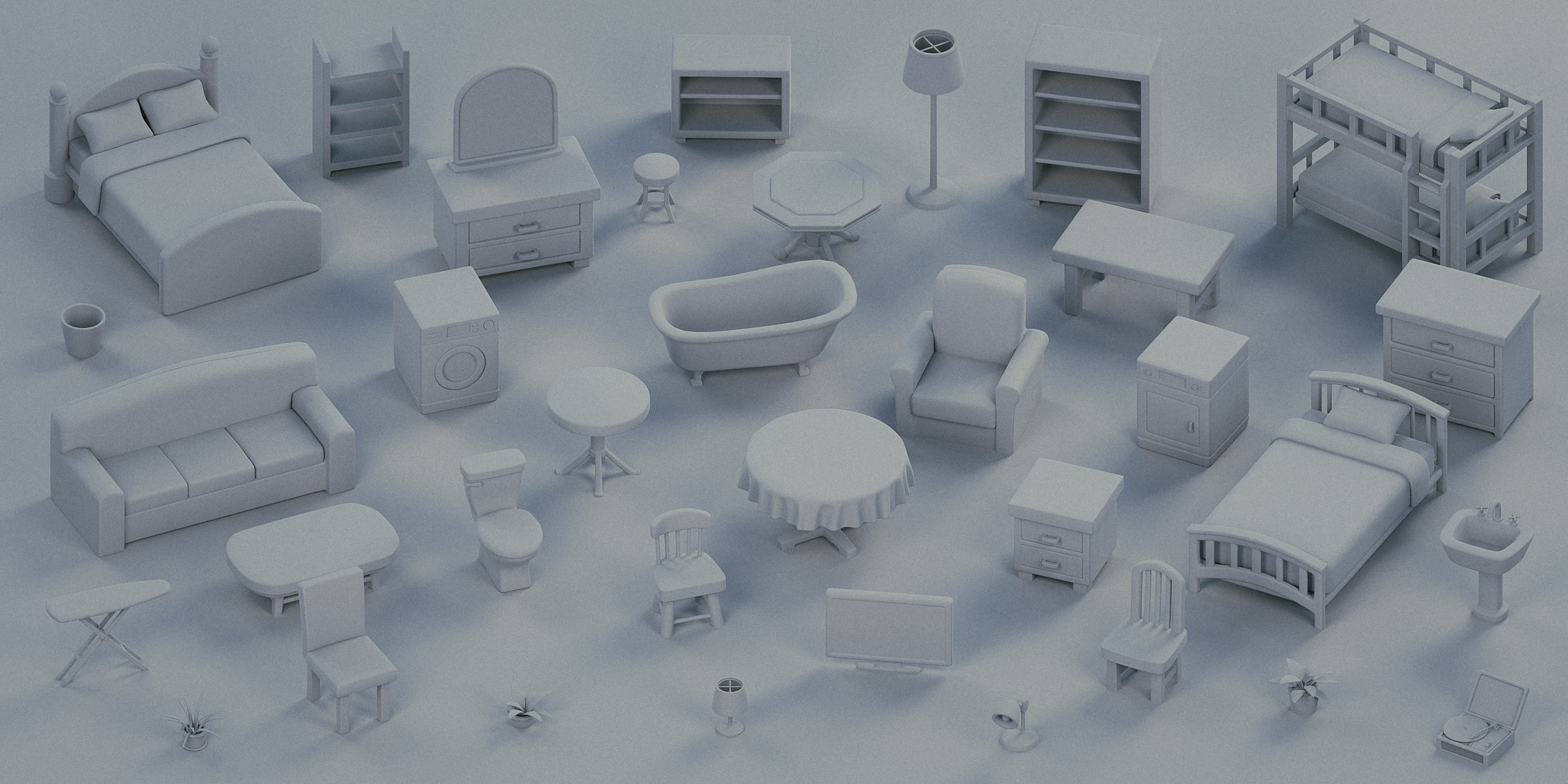 Cratial 3D - Stylized Home Interior Furniture - Clay Render