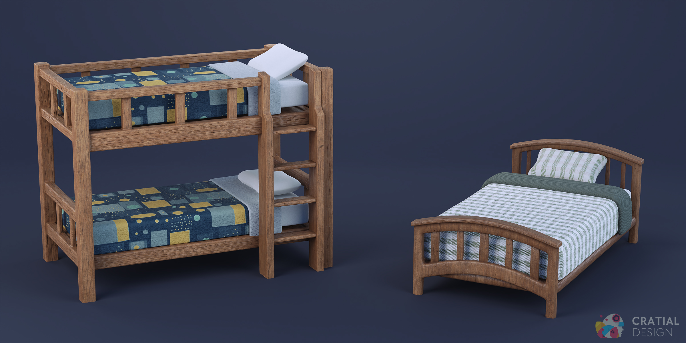 Cratial 3D - Stylized Bunk and Single Bed 3D Models
