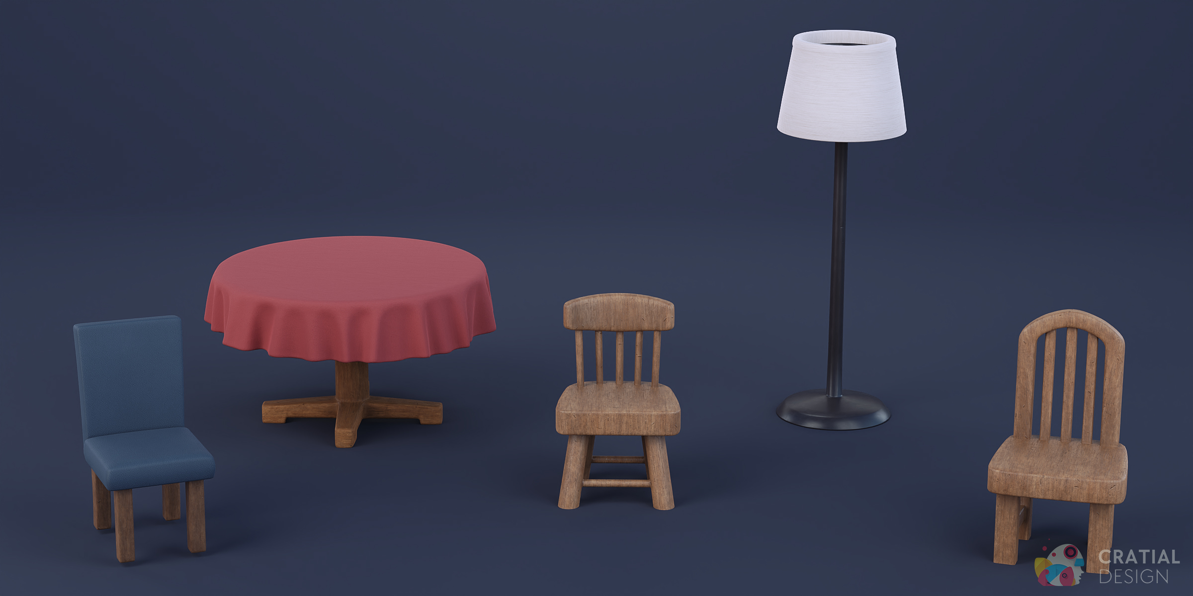 Cratial 3D - Stylized Chairs and Table 3D Models